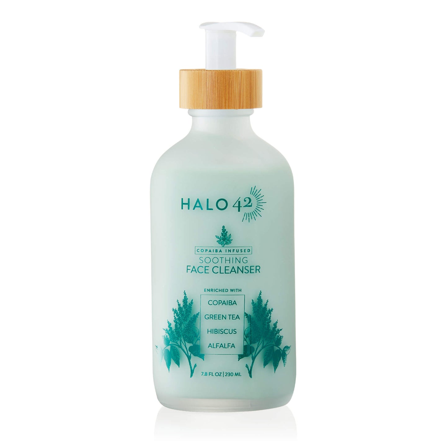 
                  
                    Halo42 Skincare Copaiba infused soothing face cleanser front of bottle
                  
                