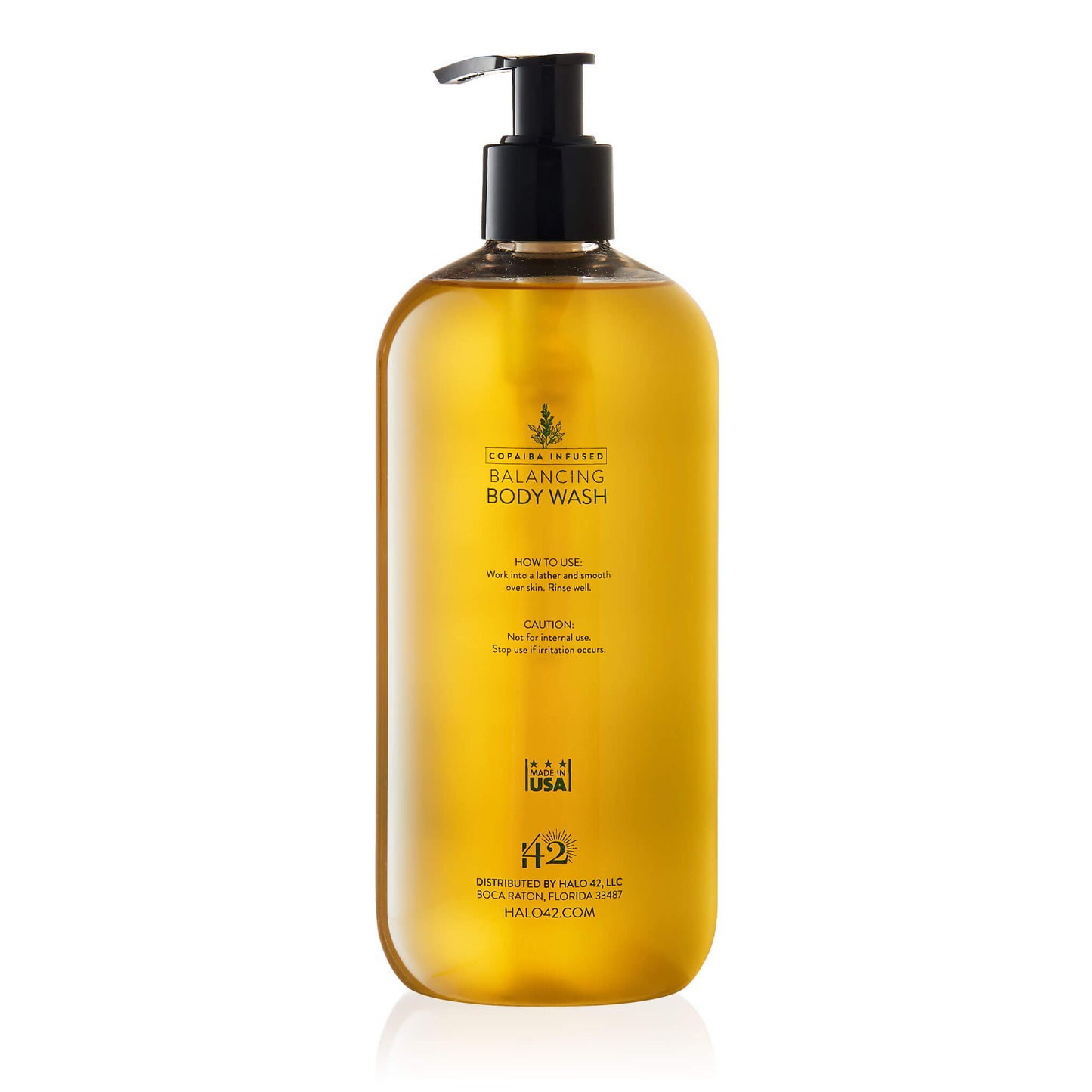Halo42 skincare copaiba infused balancing body wash back of bottle